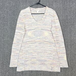 Loft Tunic Sweater Womens M Multicolor Marled Long Sleeve Outlet Lounge V Neck